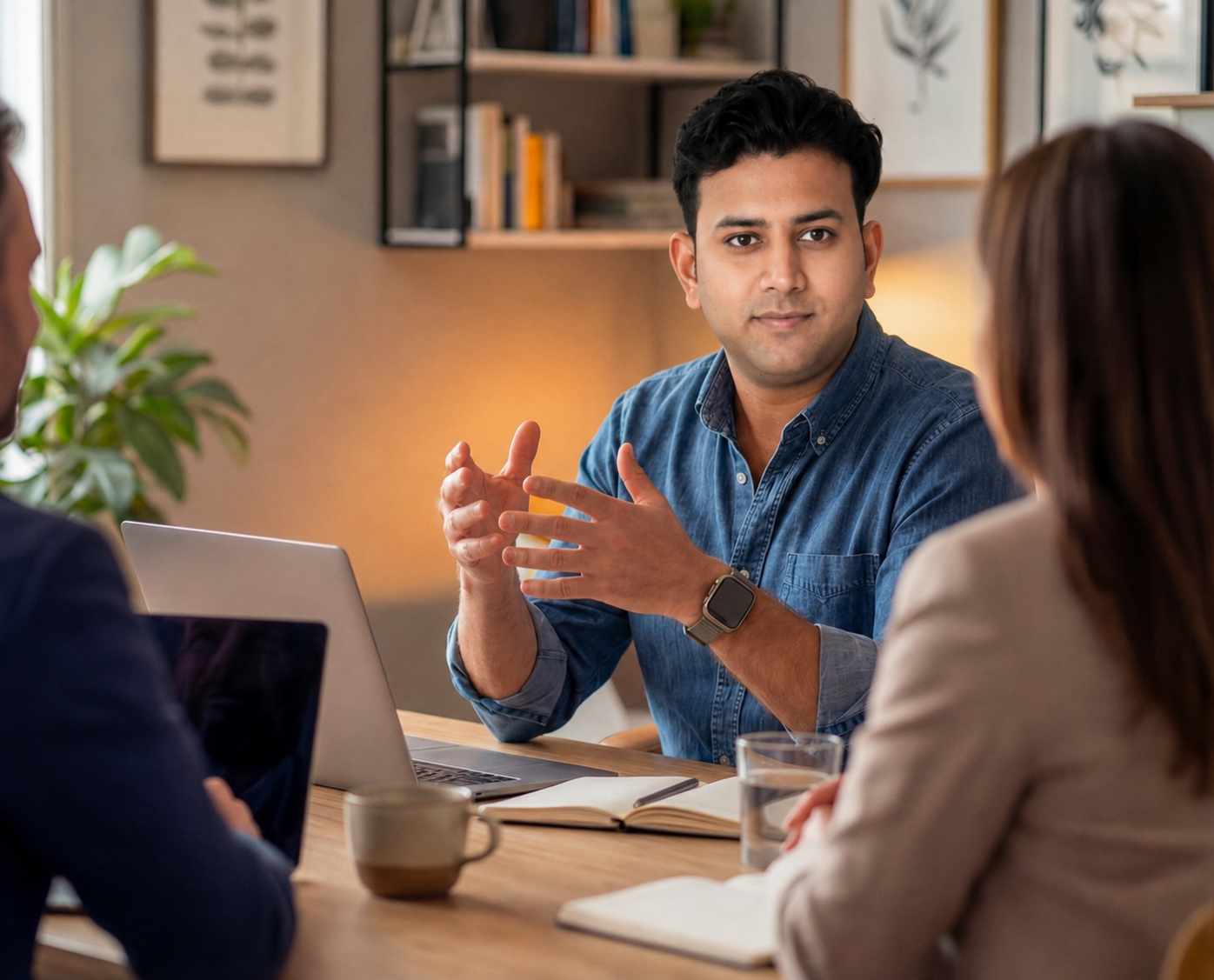 AI-edited image of Subodh in a client meeting