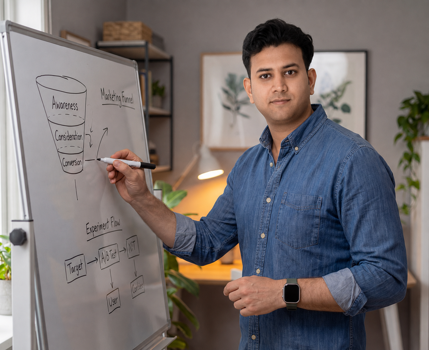 AI-edited image of Subodh mapping a process on a whiteboard